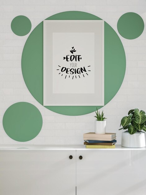 Poster frame in living room psd mockup