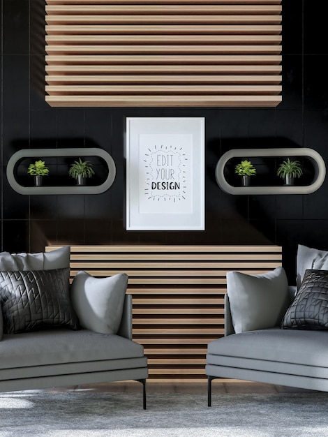 Poster Frame in living room Psd Mockup