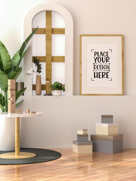 Poster frame in living room psd mockup