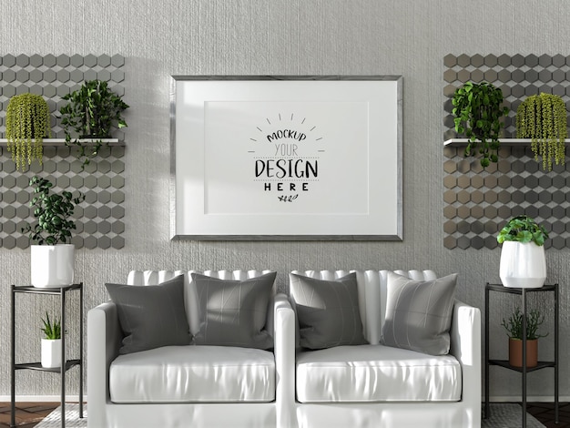 Poster Frame in living room Psd Mockup