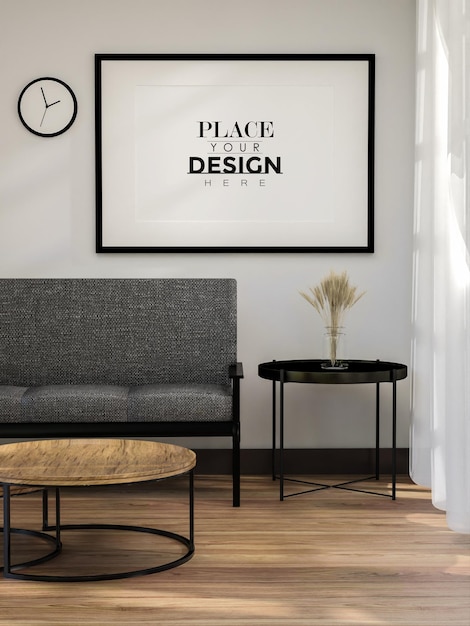 Poster Frame in living room Psd Mockup