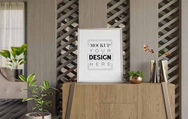 Poster frame in living room psd mockup