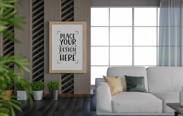 PSD poster frame in living room psd mockup