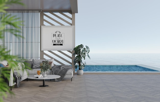 poster frame in living room psd mockup