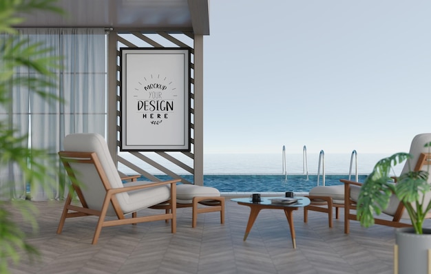 Poster frame in living room psd mockup