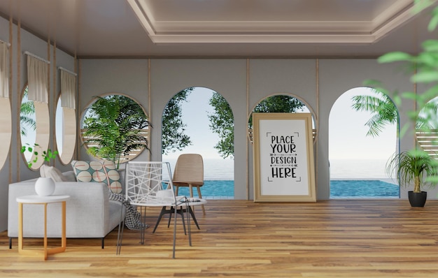 Poster Frame in living room Psd Mockup