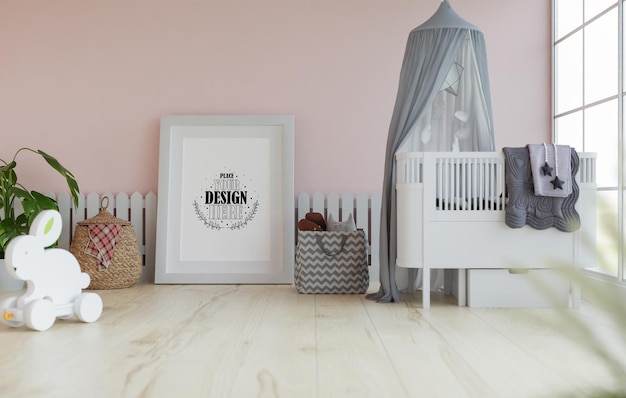 Poster frame in living room psd mockup