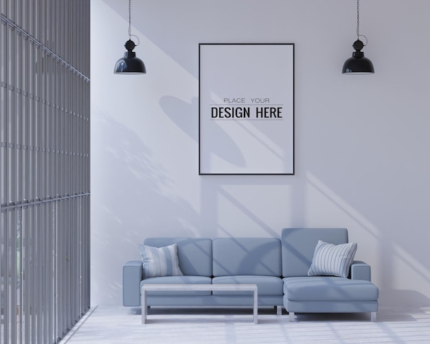 Poster frame in living room psd mockup