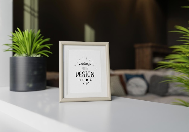 Poster frame in living room psd mockup