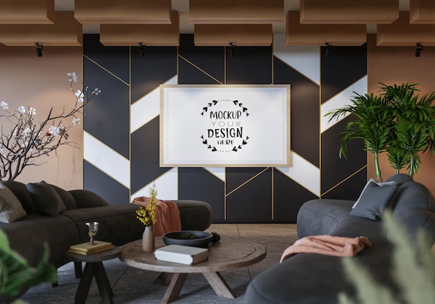 Poster Frame in living room Psd Mockup