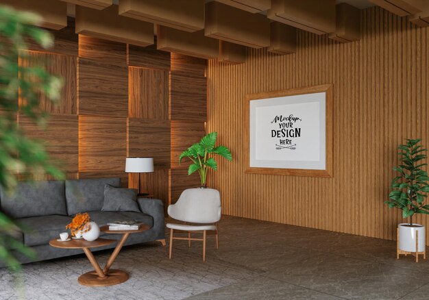 Poster Frame in living room Psd Mockup