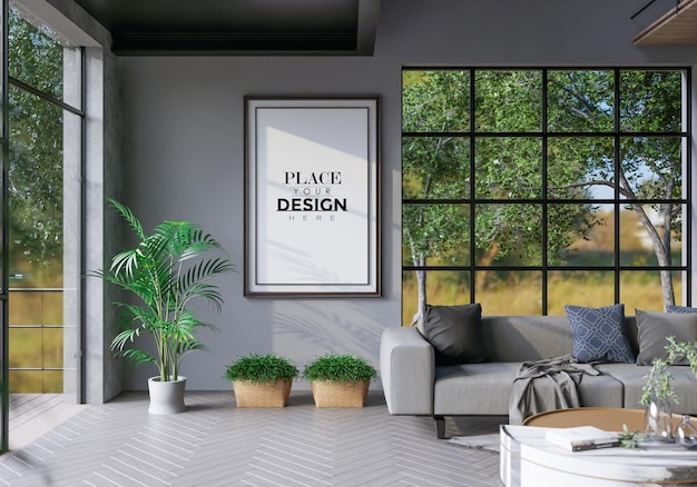 Poster Frame in living room Psd Mockup