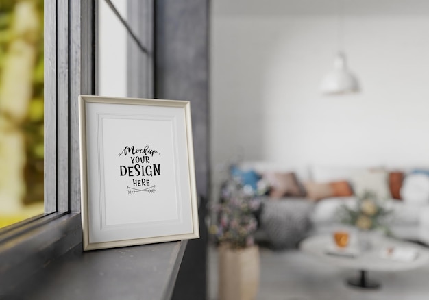 Poster frame in living room psd mockup