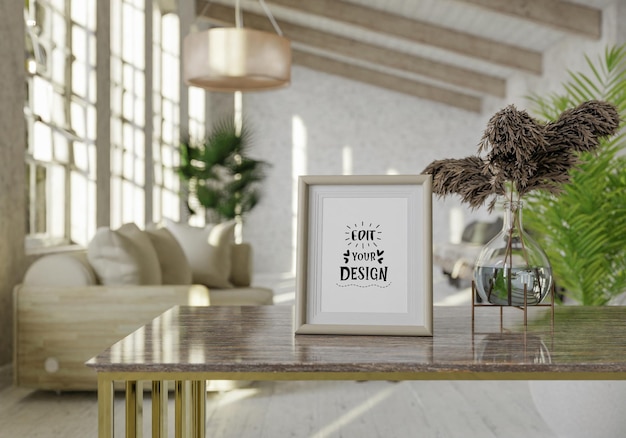 Poster Frame in living room Psd Mockup