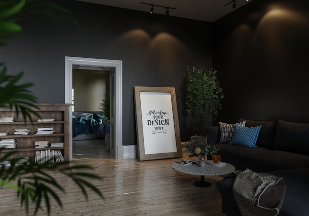 Poster Frame in living room Psd Mockup