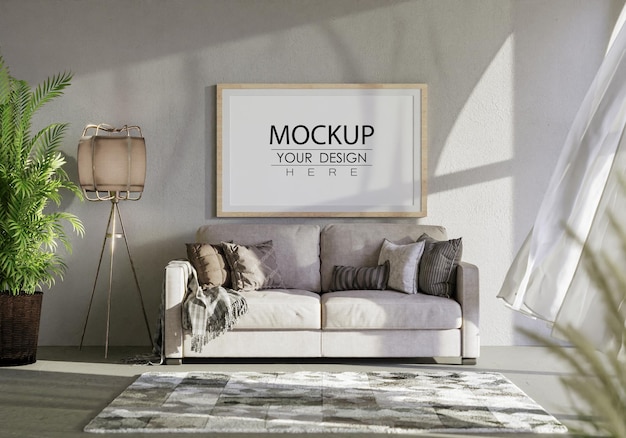 Poster Frame in living room Psd Mockup