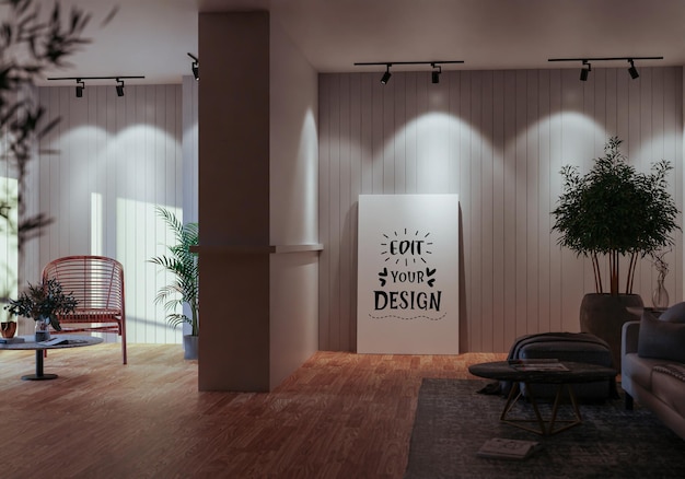 Poster Frame in living room Psd Mockup