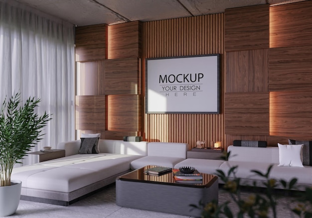 Рамка для плаката в гостиной Psd Mockup