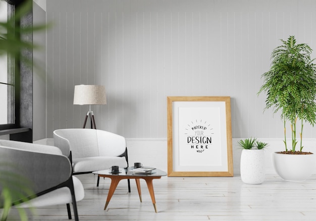 Poster Frame in living room Psd Mockup