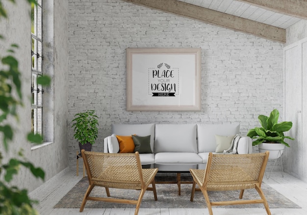 Poster Frame in living room Psd Mockup