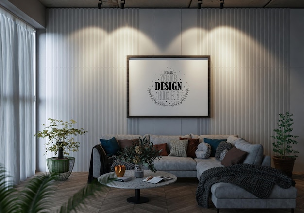 Poster Frame in living room Psd Mockup