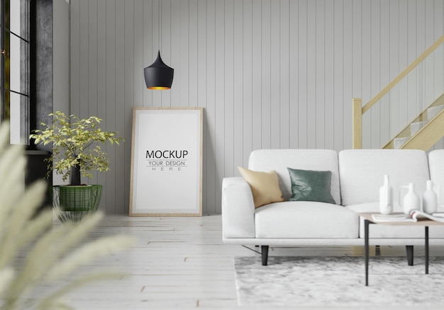 Poster Frame in living room Psd Mockup