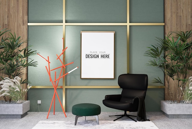 Poster Frame in living room Psd Mockup