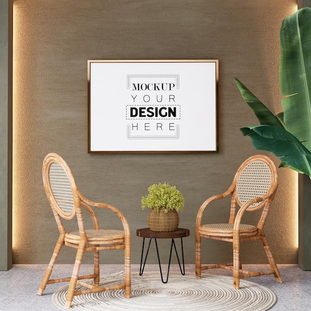 Poster Frame in living room Psd Mockup