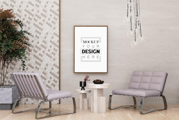 Poster Frame in living room Psd Mockup