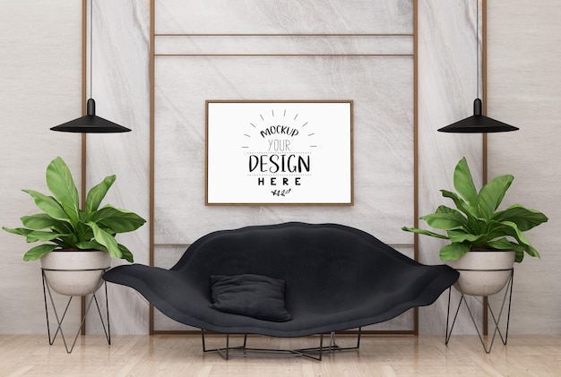 Poster Frame in living room Psd Mockup