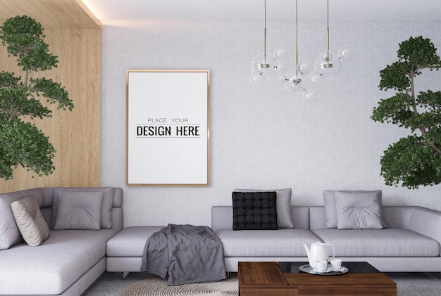 Poster Frame in living room Psd Mockup