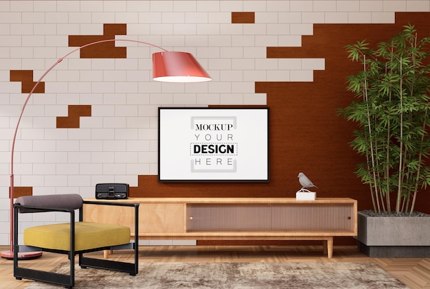 Poster Frame in living room Psd Mockup