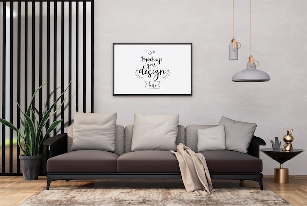 Poster Frame in living room Psd Mockup