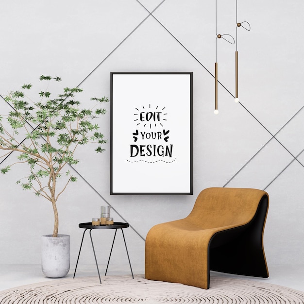 Poster Frame in living room Psd Mockup