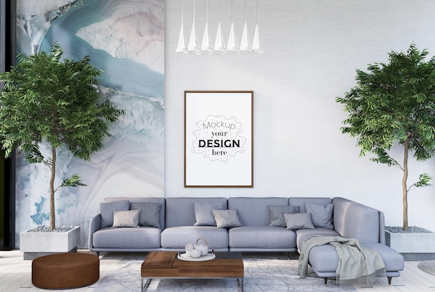 Cornice per poster in soggiorno psd mockup