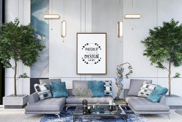 Poster Frame in living room Psd Mockup