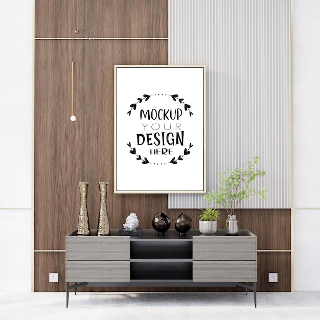 Poster frame in living room psd mockup