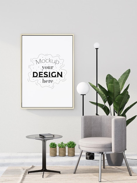 Poster Frame in living room Psd Mockup