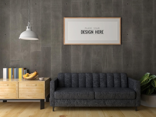 Poster frame in living room psd mockup