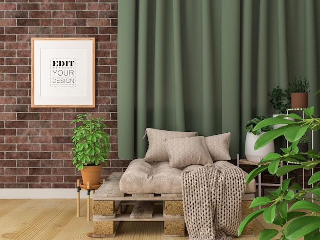 Poster Frame in living room Psd Mockup