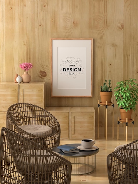 Poster Frame in living room Psd Mockup