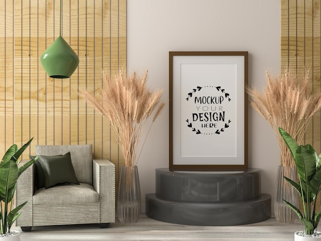 Poster Frame in living room Psd Mockup