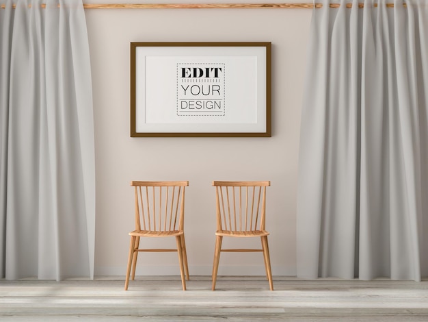 Poster Frame in living room Psd Mockup