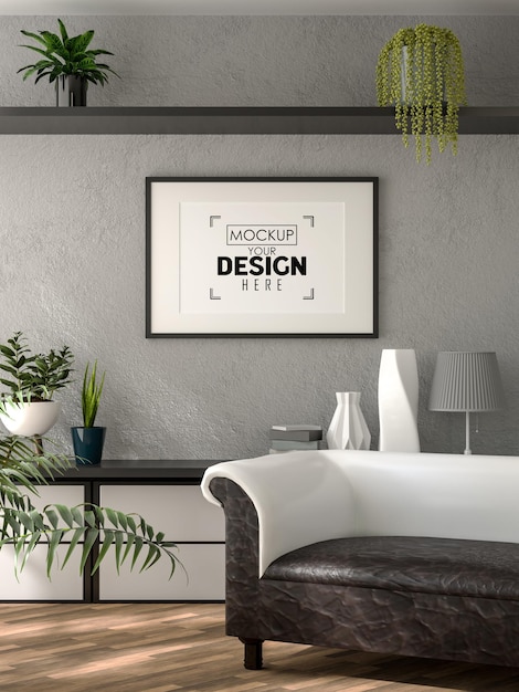 Poster Frame in living room Psd Mockup