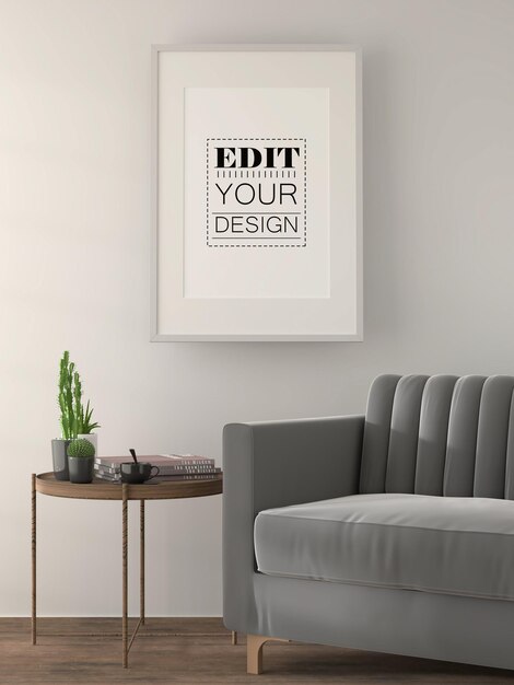 Poster Frame in living room Psd Mockup