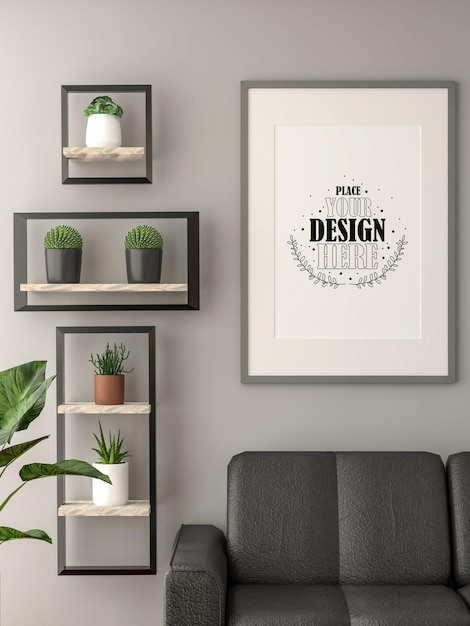 Poster Frame in living room Psd Mockup