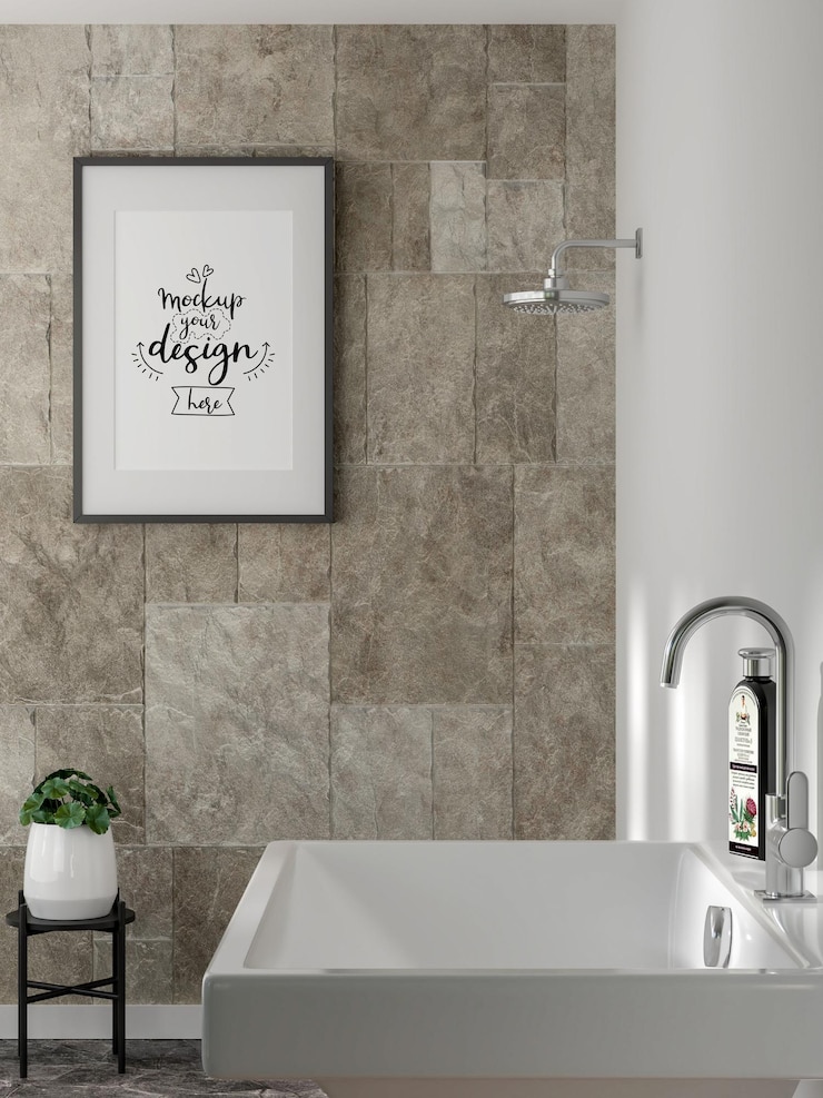 PSD poster frame in living room psd mockup