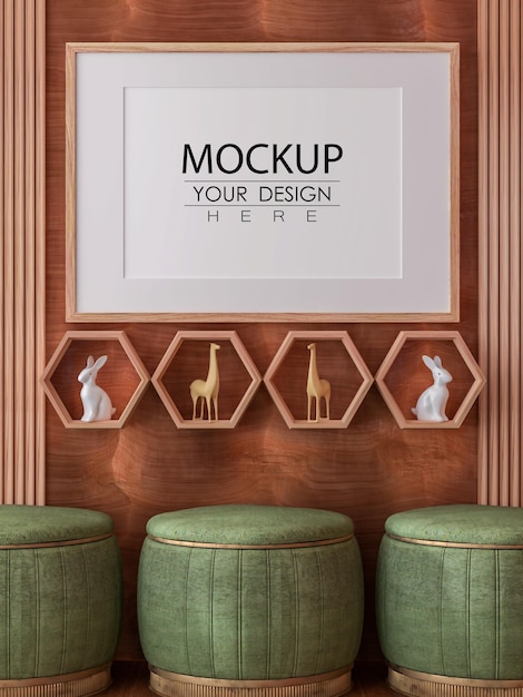 Poster frame in living room psd mockup