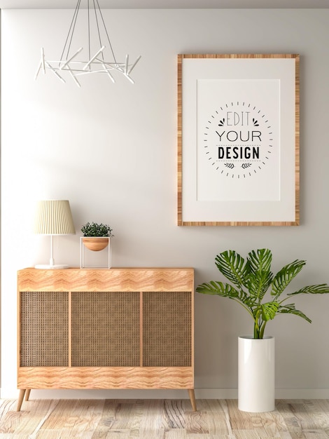 Poster Frame in living room Psd Mockup