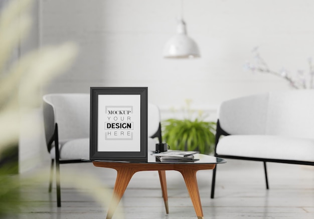 Poster Frame in living room Psd Mockup